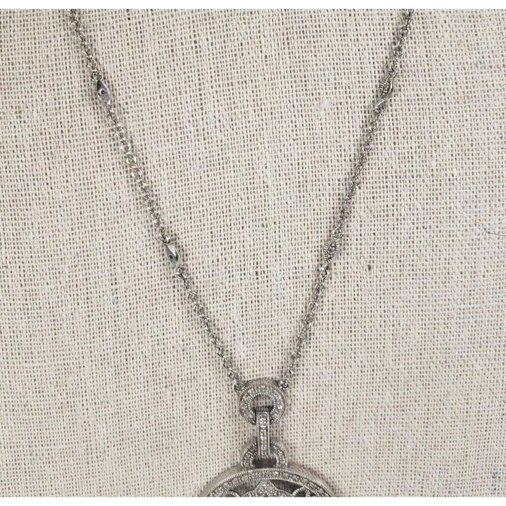 Vintage 925 Sterling Silver w Diamond Circle Cross Hearts Pendant Chain Necklace - Picture 8 of 16